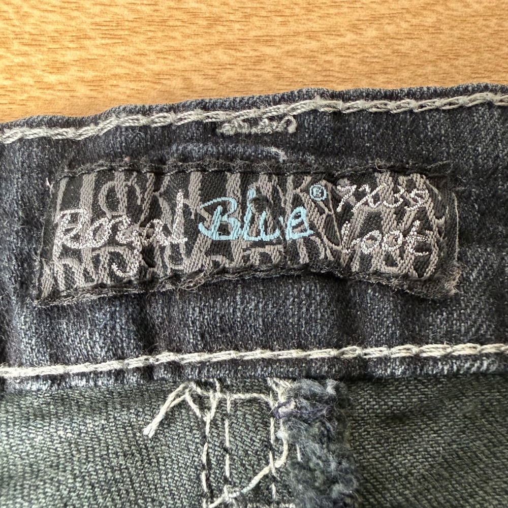 Y2K Western Low Rise Dark Wash Bootcut Jeans Women 7x33 Thick Stitch Embroidered - Picture 3 of 12